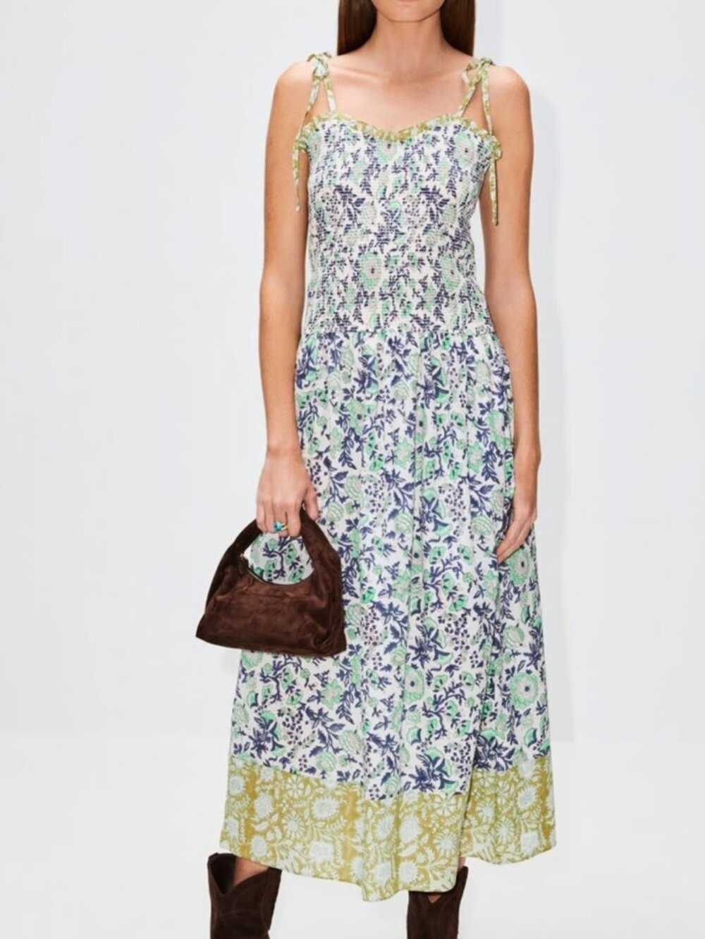 Alix of Bohemia Luna Jardin Midi Dress | Hand Block Print | Size Small